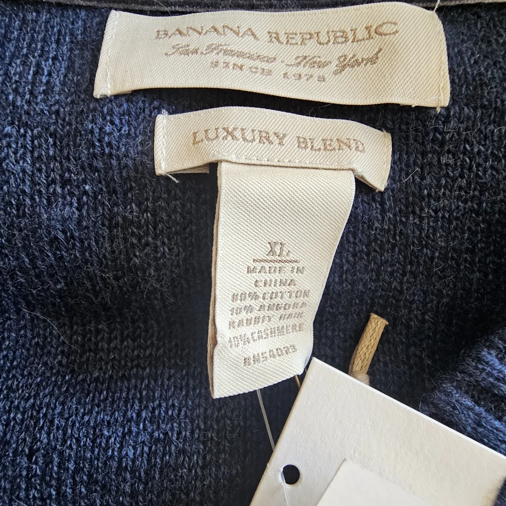 Banana Republic NWT Cotton Angora Cashmere Blend Preppy Poet Argyle Sweater SzXL